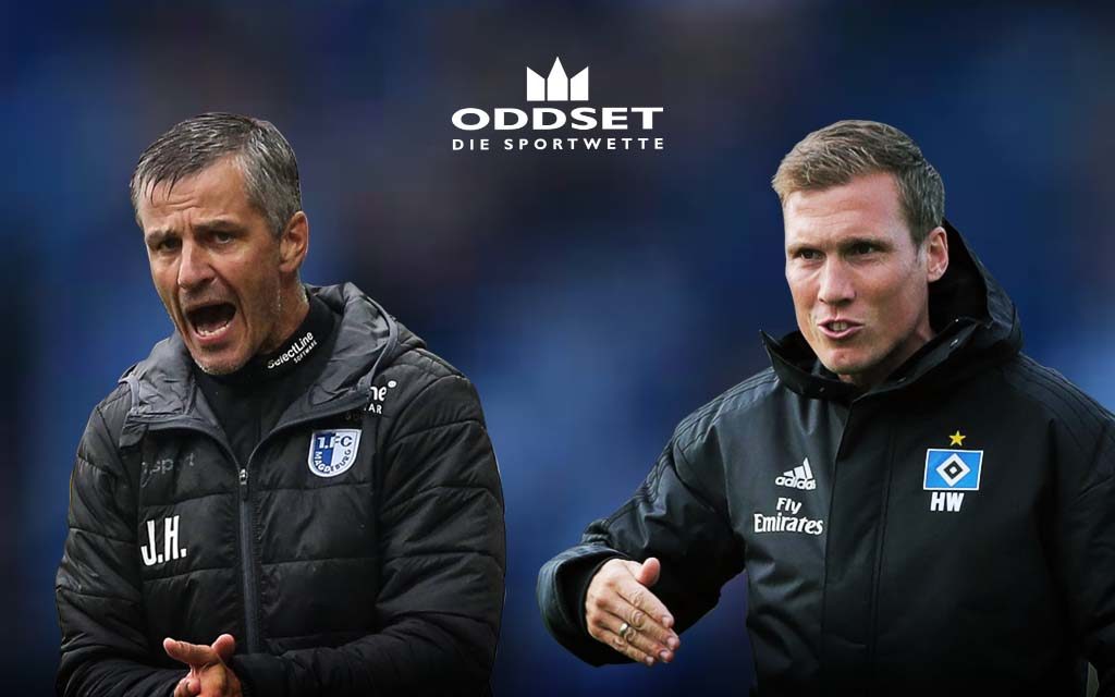 Trainer: Härtel (l.) vom 1. FC Magdeburg und Wolf vom HSV