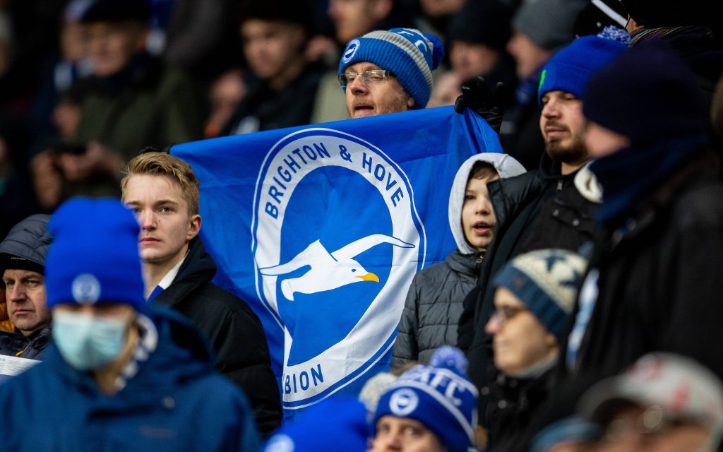 Leicester City v Brighton and Hove Albion Premier League 23/01/2022. Brighton fan during the Premier League match between Leicester City and Brighton and Hove Albion at the King Power Stadium