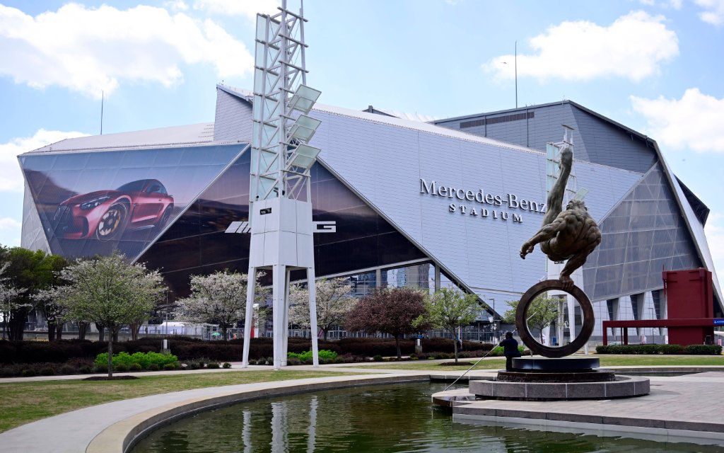 General stadium view of the Mercedes Benz Stadium pictured ahead the friendly game between United States of America and Belgium as part of a pre-World Cup 2026 training camp on March 27, 2026 in Atlanta, United States